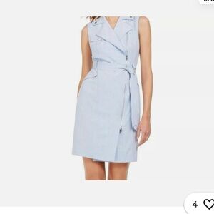 NWOT Calvin klein,  Zip-Front Belted Dress, Blue,Sleevless,V neck, Collared